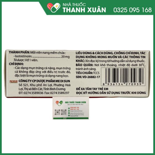 Thuốc Isotisun 20 - điều trị mụn trứng cá dạng nang bọc